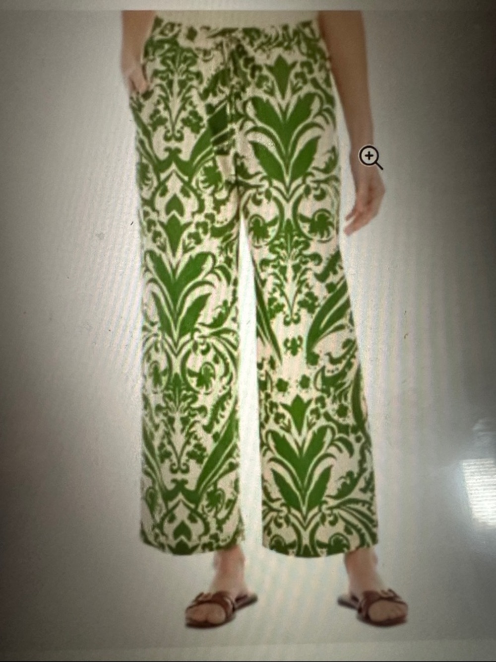Karen Kane Wide-Leg Printed Drawstring Pants in Green Primt, size Large
